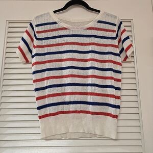 Red/White/Blue Striped Short-Sleeve Knit Top